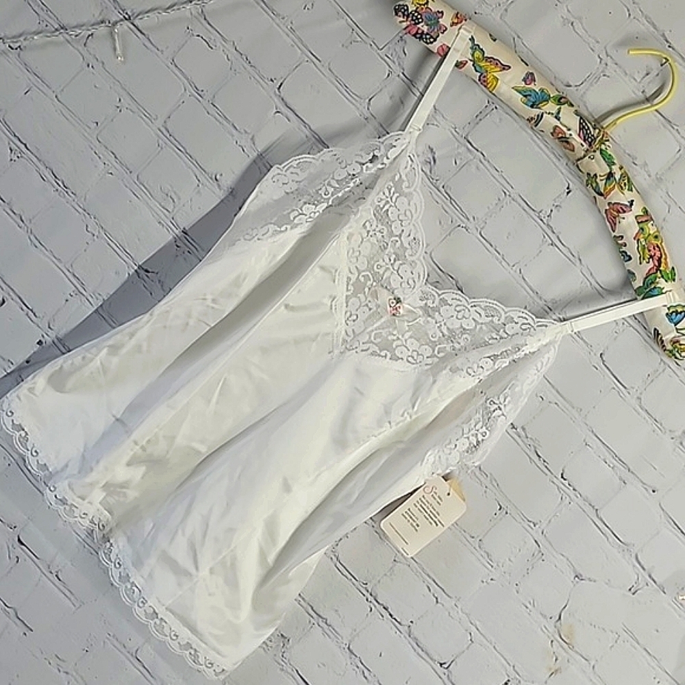 🆕️NWT Vintage 90s White Satin Floral Lace USA Made Adjustable Straps Tank Top S - Picture 4 of 15